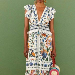 Farm Rio White Summer Garden Maxi Dress NWT